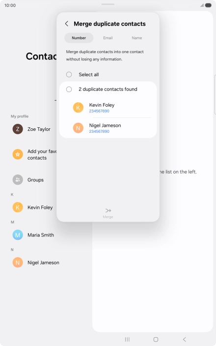 Press the field next to the required number.