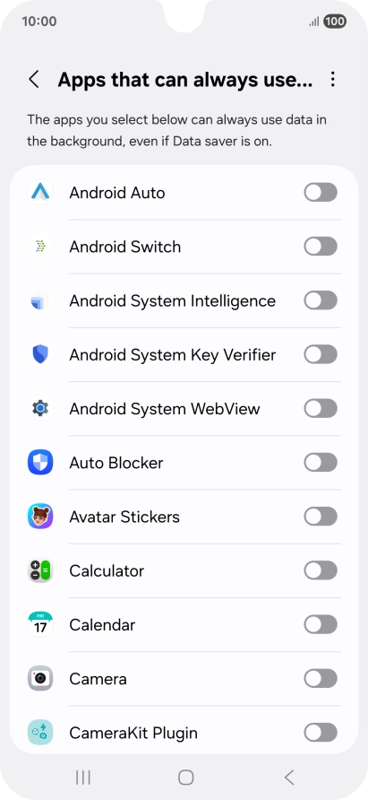 Press the indicators next to the required apps to turn the function on or off.