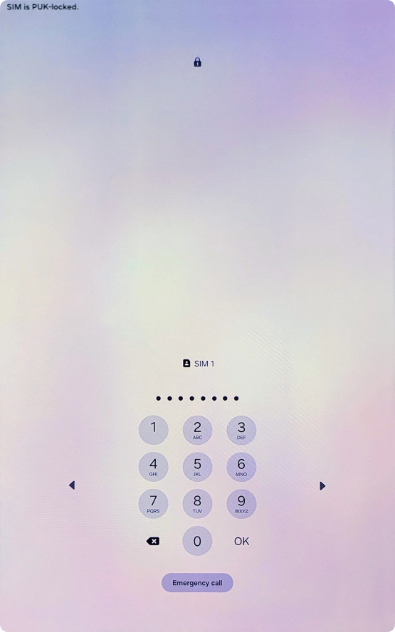 Key in the PUK and press OK.