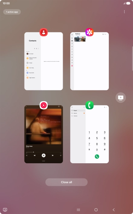 To end one running application, slide your finger upwards on the required application.