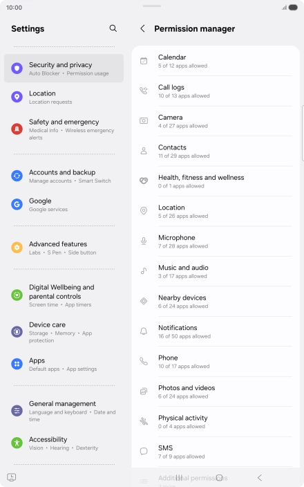 Press the required category.