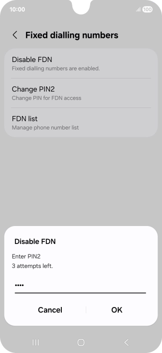 Key in your PIN2 and press OK. The default PIN2 is 1111.