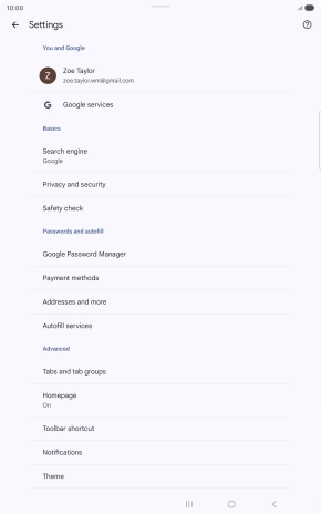 Press Privacy and security.
