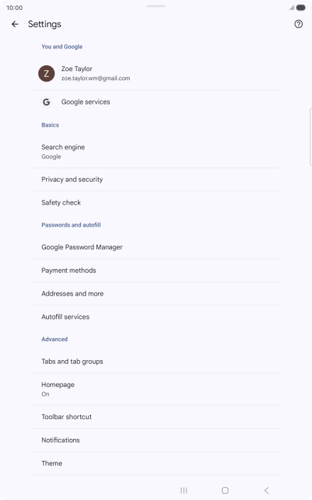 Press Privacy and security.