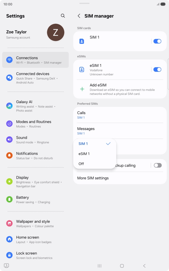Press the required setting.