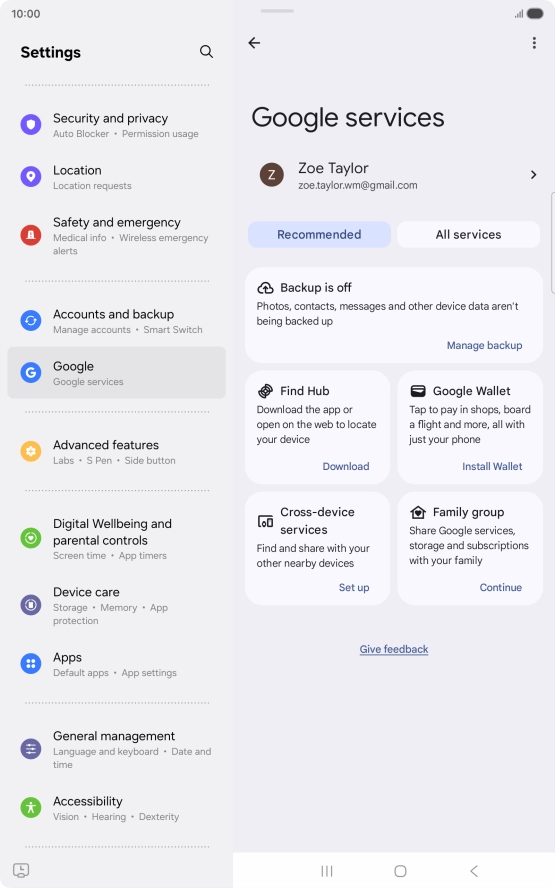 Press Manage backup.