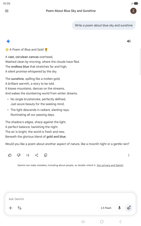 You can ask Gemini to generate a text based on your description.