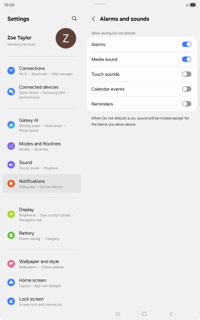 Press the indicators to turn sound and vibration for the selected functions on or off.