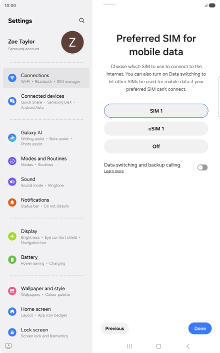 Press the required setting.