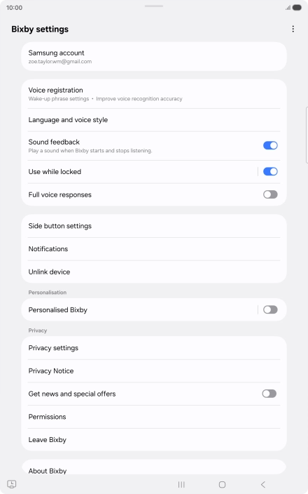 Press Voice registration and follow the instructions on the screen to turn automatic activation on or off.