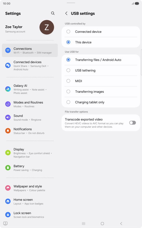 Press Transferring files / Android Auto.