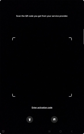 Place the QR code you've received inside the tablet camera frame to scan the code. Your eSIM is transferred to your new tablet over the internet.