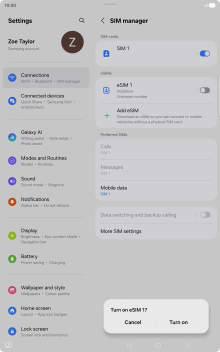 If you turn on eSIM, press Turn on.