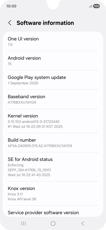 Your phone's software version is displayed below Android version.