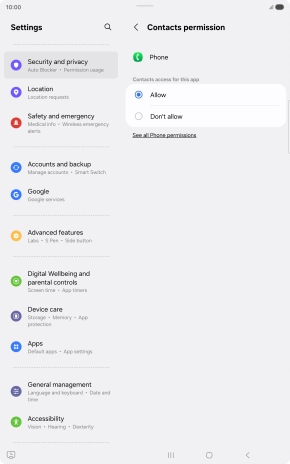 Press the required setting.