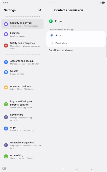 Press the required setting.