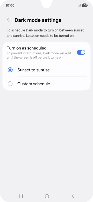 Press the required setting.