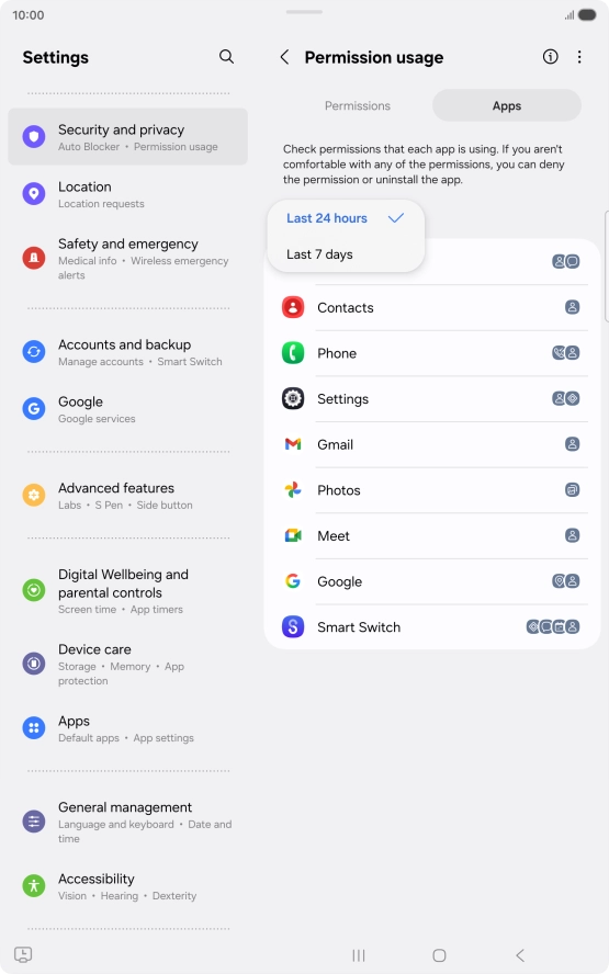 Press the required setting.