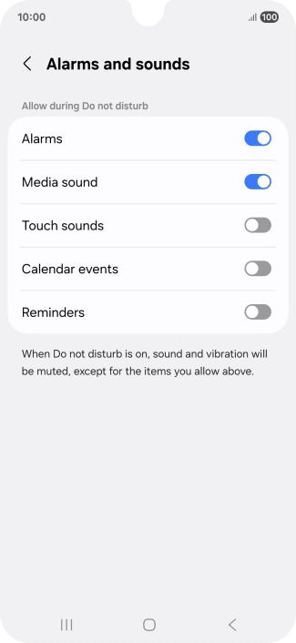 Press the required settings to turn sound and vibration for the selected functions on or off.
