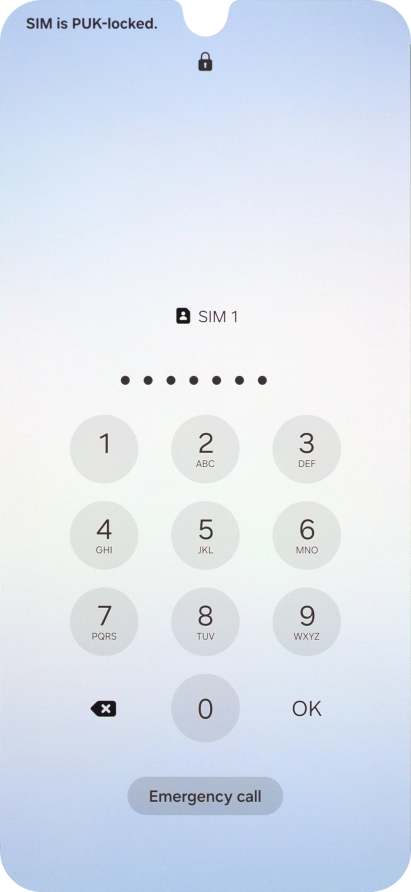 Key in the PUK and press OK.
