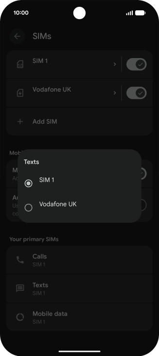 Press the required SIM.
