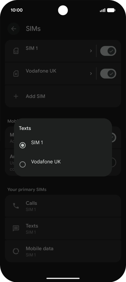 Press the required SIM.