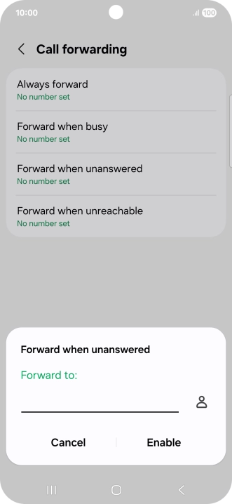 Key in (prefix) 5 (your phone number) and press Enable.