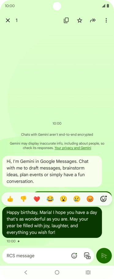 Press and hold the text suggestion from Gemini. Follow the instructions on the screen to use the text suggestion.