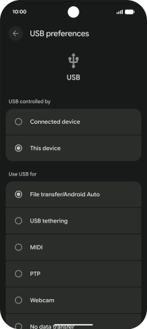 Press File transfer/Android Auto.