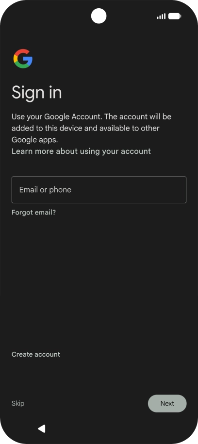 Press Email or phone and key in the username for your Google account.