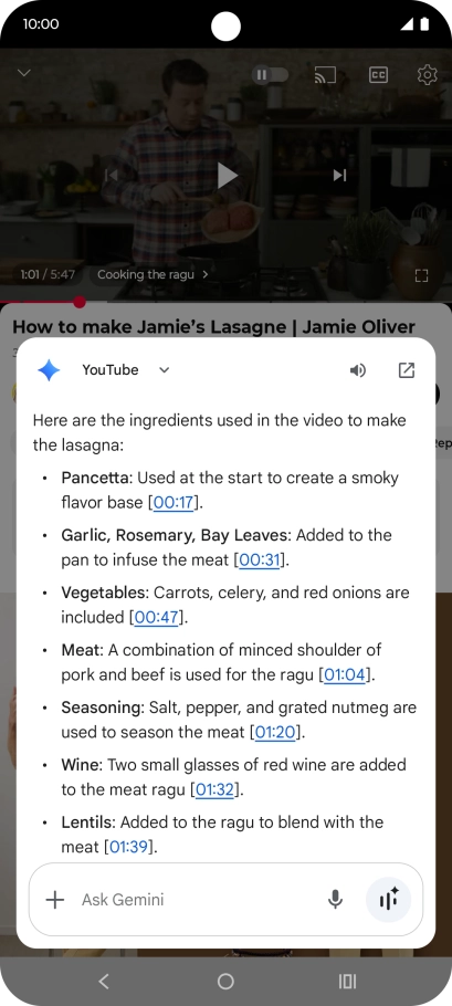 The answer from Gemini to your question is displayed.