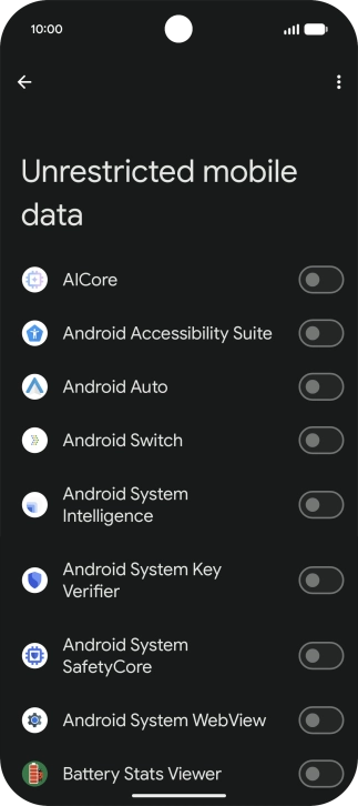 Press the indicators next to the required apps to turn the function on or off.