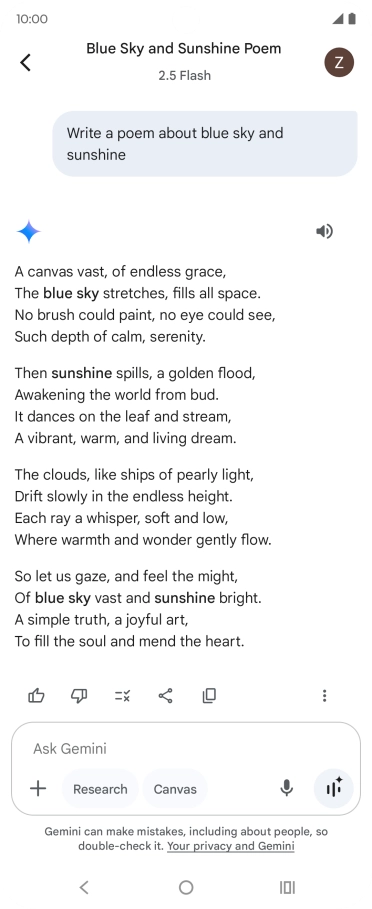 You can ask Gemini to generate a text based on your description.