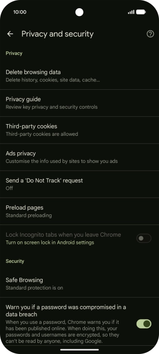 Press Delete browsing data.