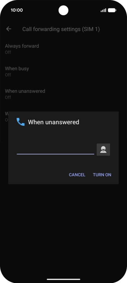 Key in +447836121121 and press TURN ON.