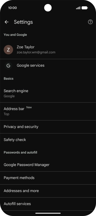 Press Privacy and security.