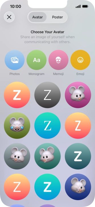 Press the required category and follow the instructions on the screen to select and save the required picture to your Contact Poster.