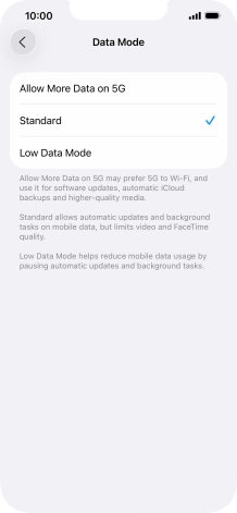 Press the required setting.