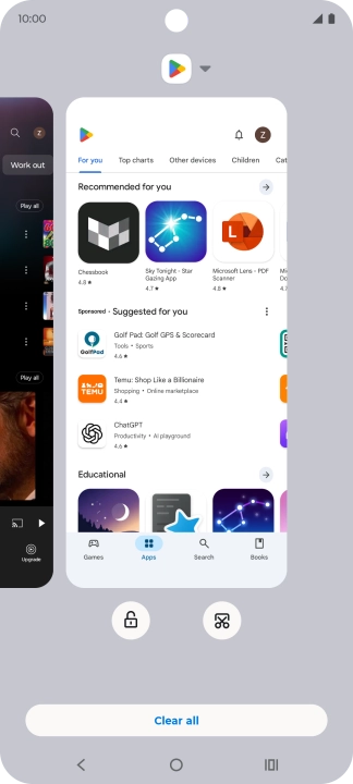 To end one running application, slide your finger upwards on the required application.