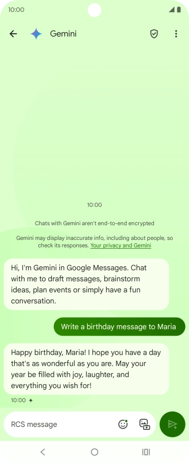 The text suggestion from Gemini is displayed.