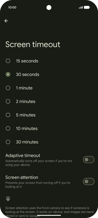 Press the required setting.