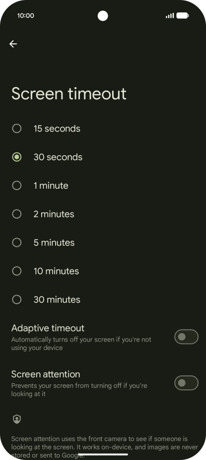 Press the required setting.