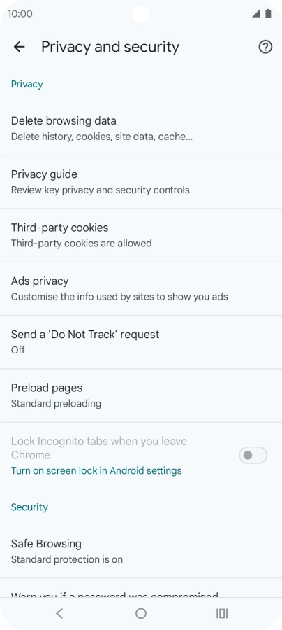 Press Delete browsing data.
