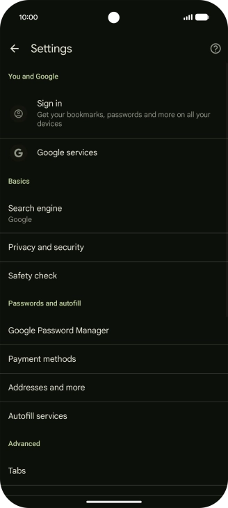 Press Privacy and security.