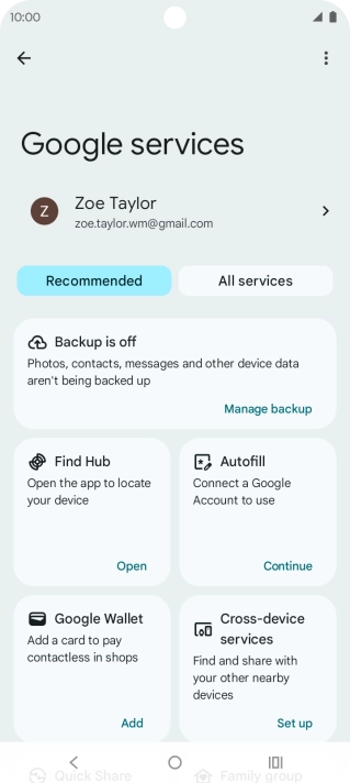 Press Manage backup.