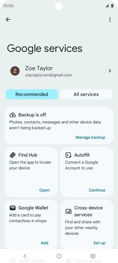 Press Manage backup.