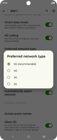 Press the required network mode.