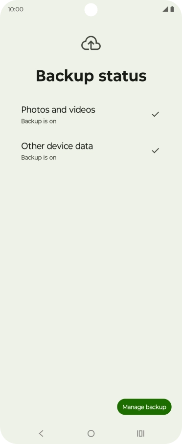 Press Manage backup.