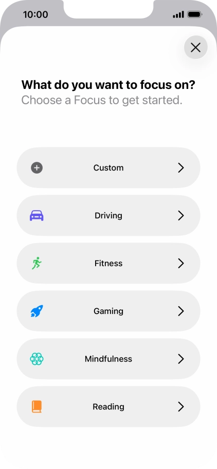 Press the required focus mode and follow the instructions on the screen to add the selected focus mode.