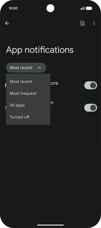 Press the required setting.